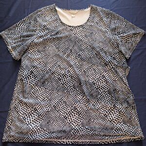 CJ Banks Christopher & Banks White/Blue Simi Sheer Layered Lined Dotted Print 2x